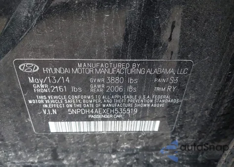 2014 Hyundai Elantra Limited from USA, damaged, VIN 5NPDH4AEXEH535519